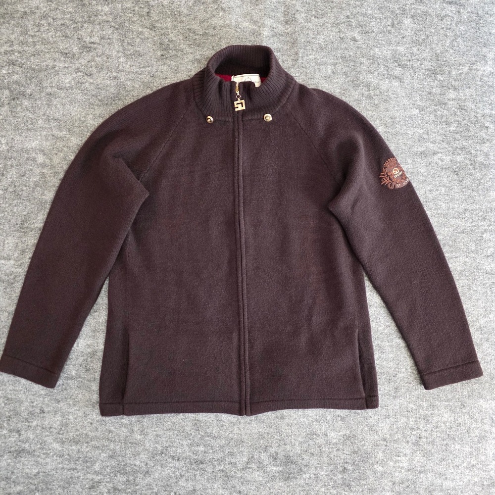ST. JOHN SPORT Cardigan Jacket Womens Small Brown 100% Cashmere Full Zip Pockets